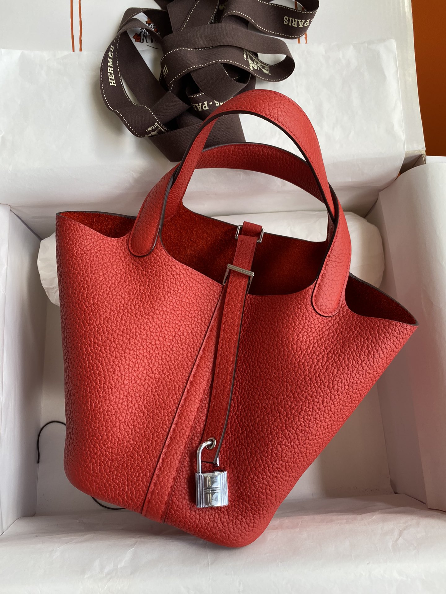 Hermes Picotin Lock 22 Bag In Red Clemence Leather